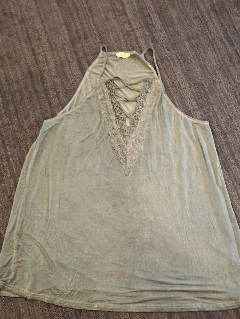 Lace-Trim Halter Camisole in Sage Green